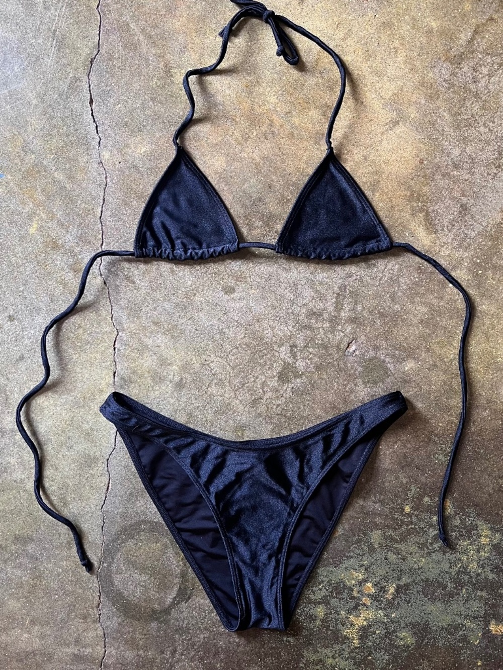 Los Angeles Apparel SWIM Black String Bikini Set Triangle Top XS Bottom M USA